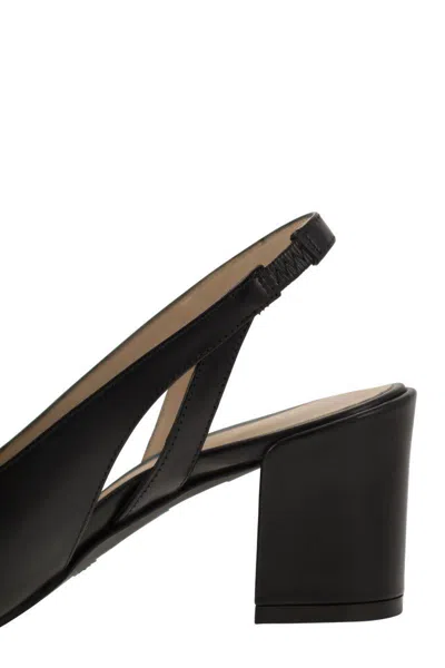 Stuart Weitzman 'sleek' Black Slingback Pumps With Block Heel In Black