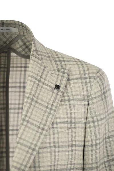 Shop Tagliatore Check Pattern Jacket In Grey