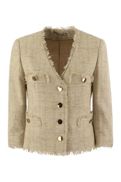 Shop Tagliatore Dharma - Papyrus-effect Jacket In Beige/gold