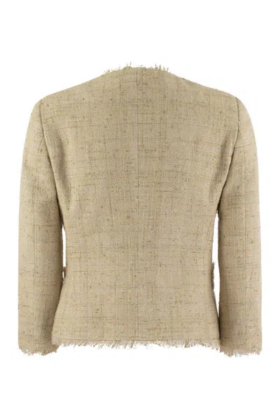 Shop Tagliatore Dharma - Papyrus-effect Jacket In Beige/gold