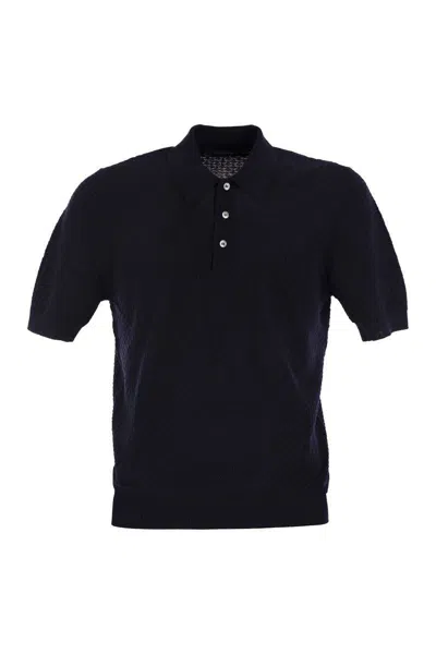 Shop Tagliatore Knitted Cotton Polo Shirt In Blue