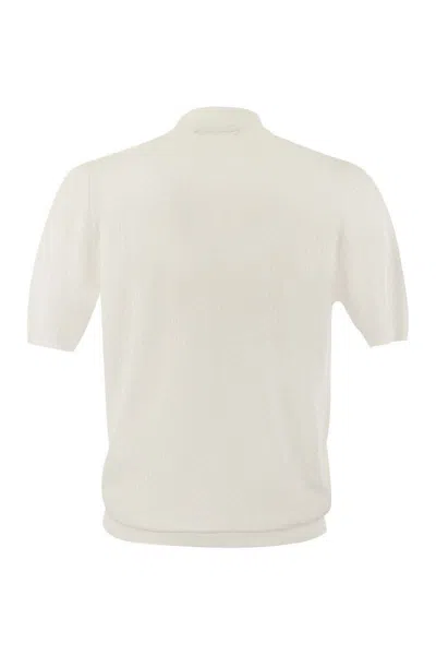 Shop Tagliatore Knitted Cotton Polo Shirt In White