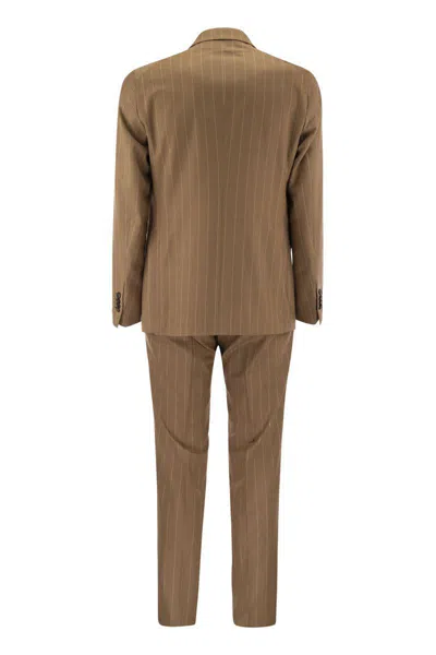 Tagliatore Men Pinstripe Suit In Wool And Silk In Cognac