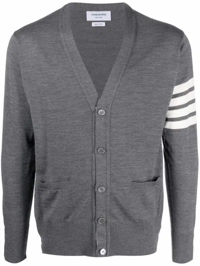 Shop Thom Browne Striped Cardigan In Grey