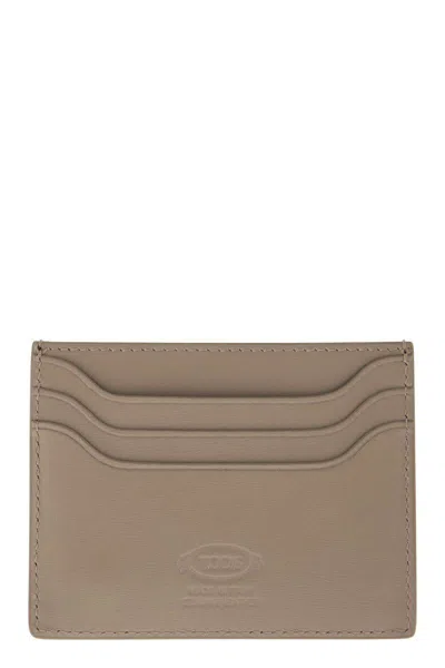 Shop Tod's Leather Card Holder With Logo In Beige