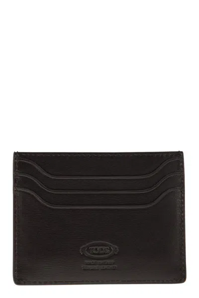 Shop Tod's Leather Card Holder With Logo In Tobacco
