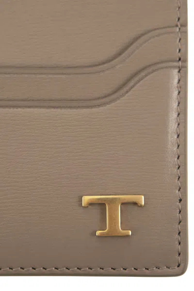 Shop Tod's Leather Card Holder With Logo In Beige