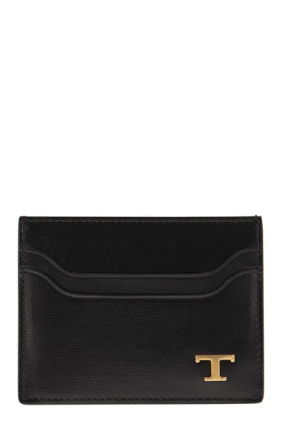 Shop Tod's Leather Card Holder With Logo In Black