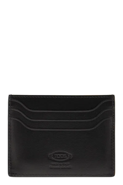 Tod's Men Leather Card Holder With Logo In Black