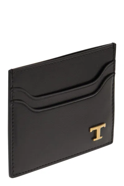 Shop Tod's Leather Card Holder With Logo In Black