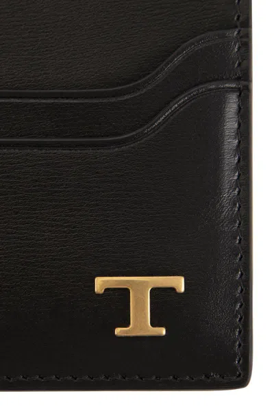 Tod's Men Leather Card Holder With Logo In Black