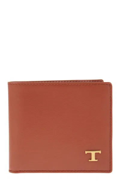 Tod's Leather Wallet With Logo In Sienna