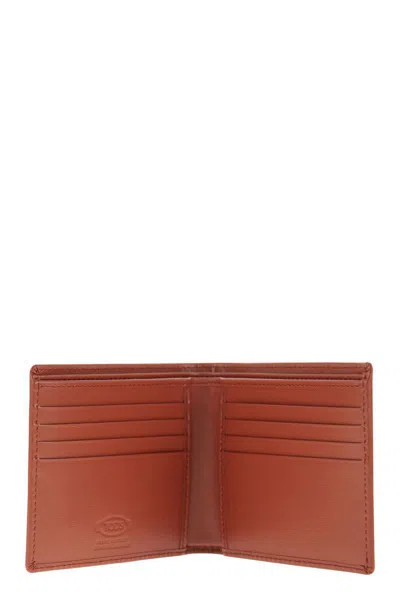 Tod's Leather Wallet With Logo In Sienna