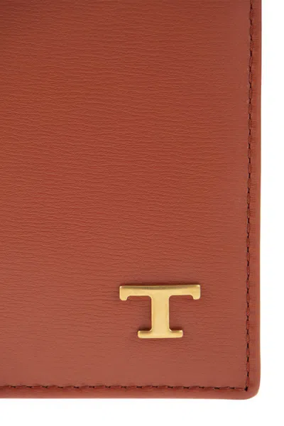 Tod's Leather Wallet With Logo In Sienna