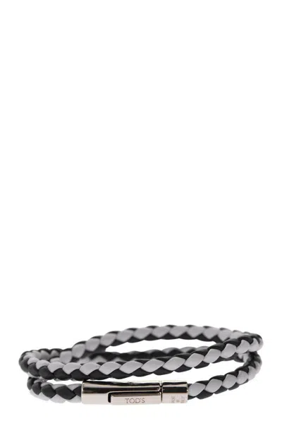 Shop Tod's Mycolors 2-turn Leather Bracelet In Black/white