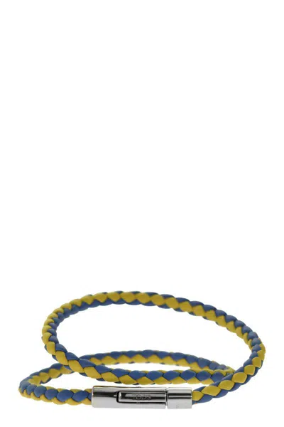Shop Tod's Mycolors 2-turn Leather Bracelet In Yellow/blue