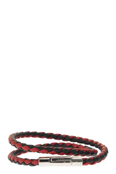 Shop Tod's Mycolors 2-turn Leather Bracelet In Black/red