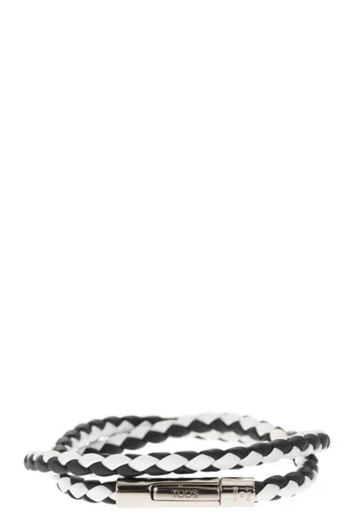 Shop Tod's Mycolors 2-turn Leather Bracelet In White/black