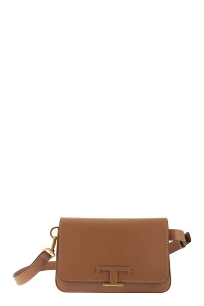 Shop Tod's T Timeless Leather Mini Bum Bag In Cognac