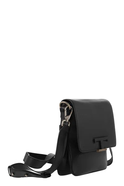 Shop Tod's T Timeless - Mini Leather Shoulder Strap In Black