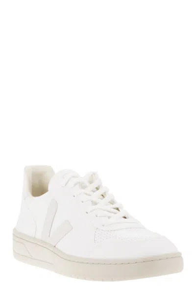 Shop Veja Leather Trainers With Logo In White