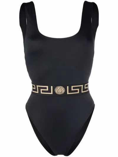 Shop Versace Greca Medusa Print One-piece Swimsuit In Black