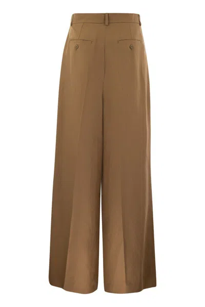 Shop Weekend Max Mara Diletta - Viscose And Linen Flared Trousers In Leather