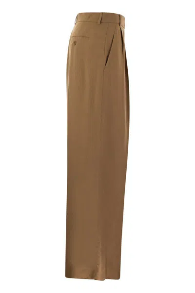 Shop Weekend Max Mara Diletta - Viscose And Linen Flared Trousers In Leather