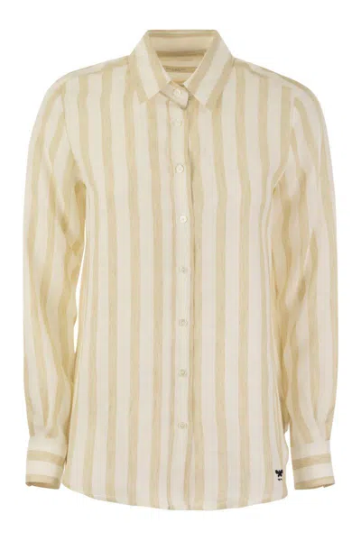 Shop Weekend Max Mara Lari - Classic Striped Linen Shirt In Beige