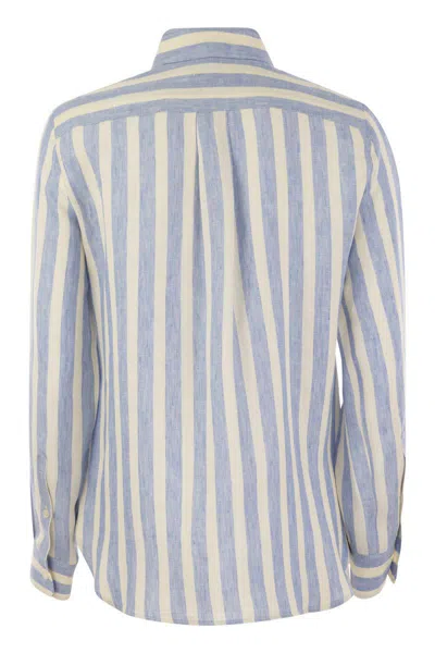 Shop Weekend Max Mara Lari - Classic Striped Linen Shirt In Blue