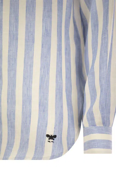 Shop Weekend Max Mara Lari - Classic Striped Linen Shirt In Blue