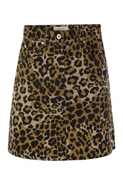Shop Weekend Max Mara Nadir - Printed Cotton Mini Skirt In Beige