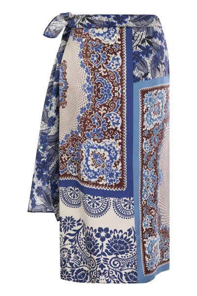 Shop Weekend Max Mara Nuevo - Printed Silk Sarong Skirt In Bluette