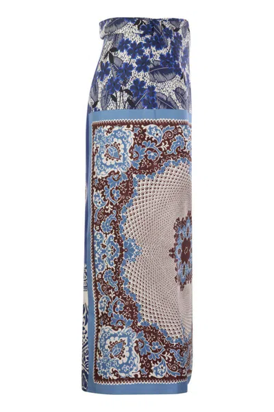 Shop Weekend Max Mara Nuevo - Printed Silk Sarong Skirt In Bluette