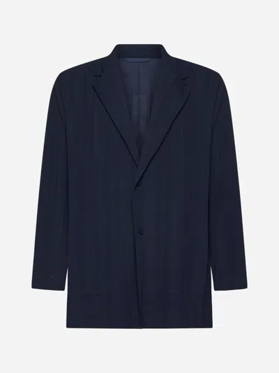 Shop Issey Miyake Pleated Single-breasted Blazer In Navy