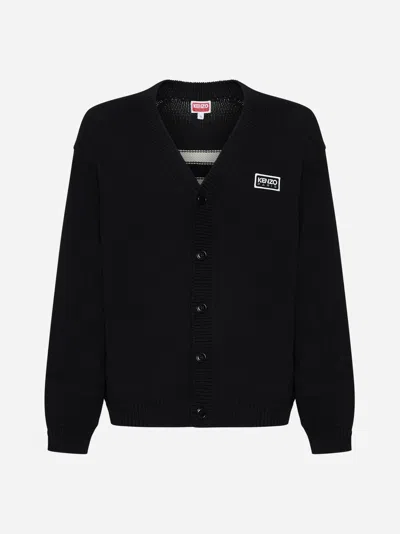 Shop Kenzo Logo Cotton-blend Cardigan In Black