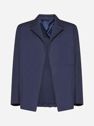Shop Fendi Wool Single-breasted Blazer In Blue
