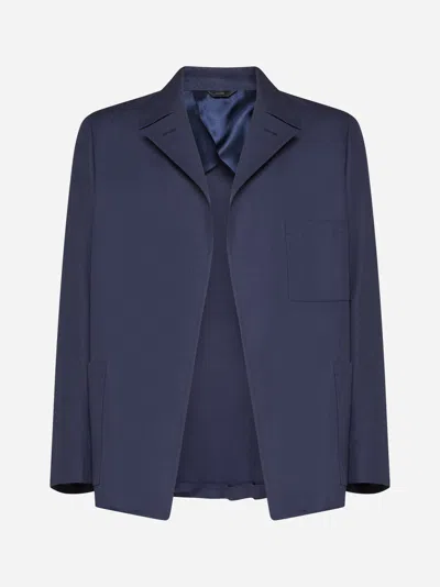 Fendi Single-breasted Jacket With No Visible External Buttons In Blue