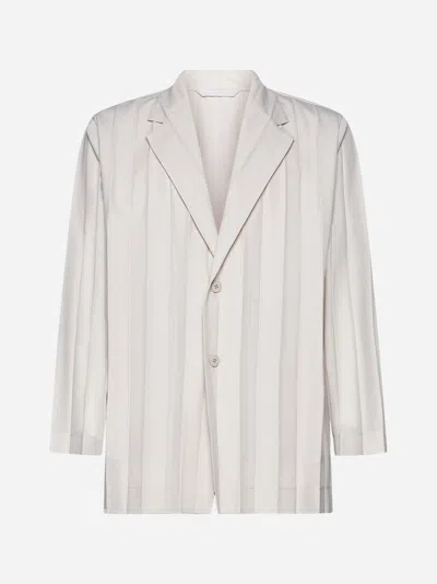 Shop Issey Miyake Pleated Single-breasted Blazer In Shell Beige