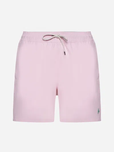 Shop Polo Ralph Lauren Logo Swim Shorts In Garden Pink