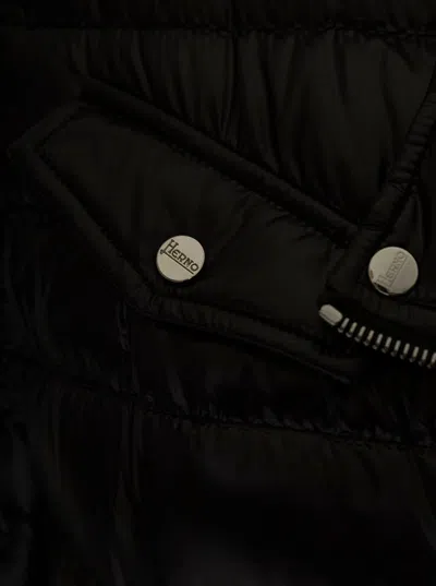 Shop Herno Black Padded Biker Jacket With Rever Collar In Ultralight Nylon Woman