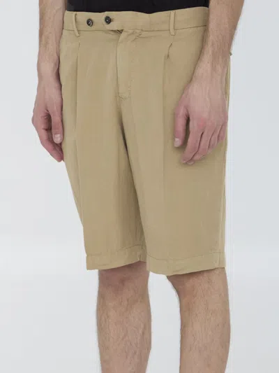 Pt Torino Elasticated Bermuda Shorts With Rear Flap Pockets In Beige