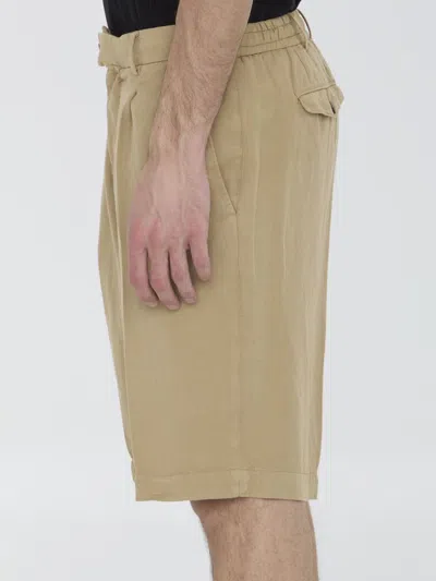 Pt Torino Elasticated Bermuda Shorts With Rear Flap Pockets In Beige