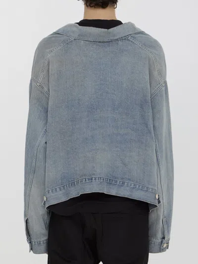 Shop Balenciaga Off-the-shoulder Jacket In Blue