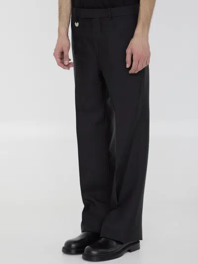 Burberry Suit Pants In Navy Blue Wool. Straight-leg Cut. Zippered Closure And Belt Clip. In Black