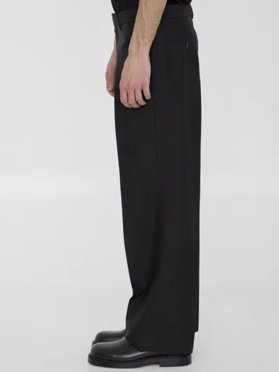 Burberry Suit Pants In Navy Blue Wool. Straight-leg Cut. Zippered Closure And Belt Clip. In Black