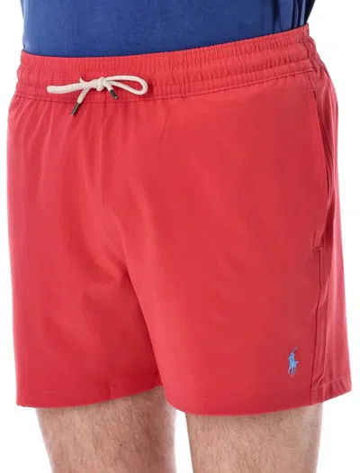 Shop Polo Ralph Lauren Tarveler Mid Trunck Slim Fit In Red