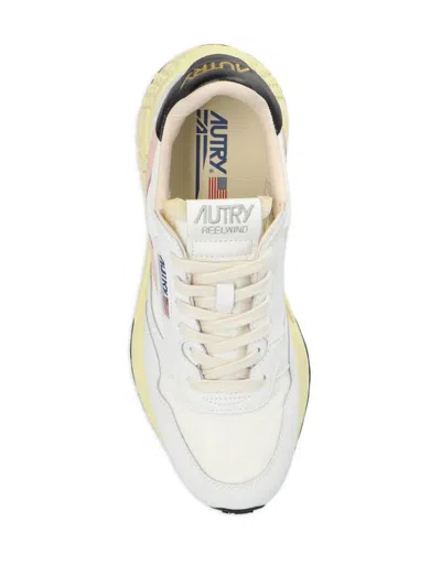 Shop Autry Reelwind Lace-up Pannelled Leather Sneakers In White/pow