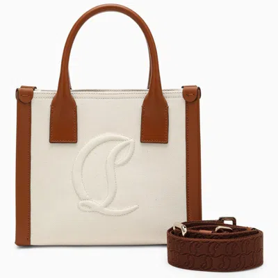 Shop Christian Louboutin Mini Tote Bag By My Side Natural-coloured In Cotton And Calf In White