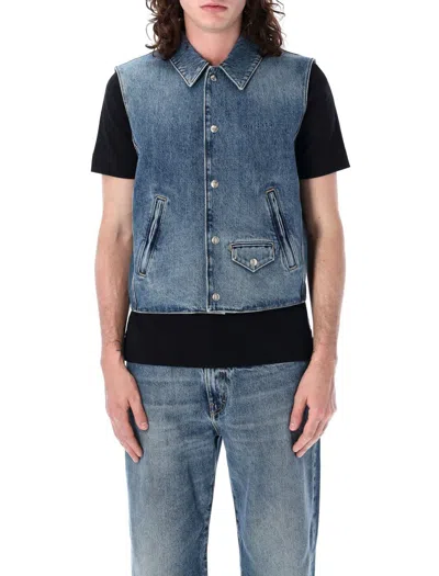 Shop Givenchy Sleeveless Denim Vest In Indigo Blue